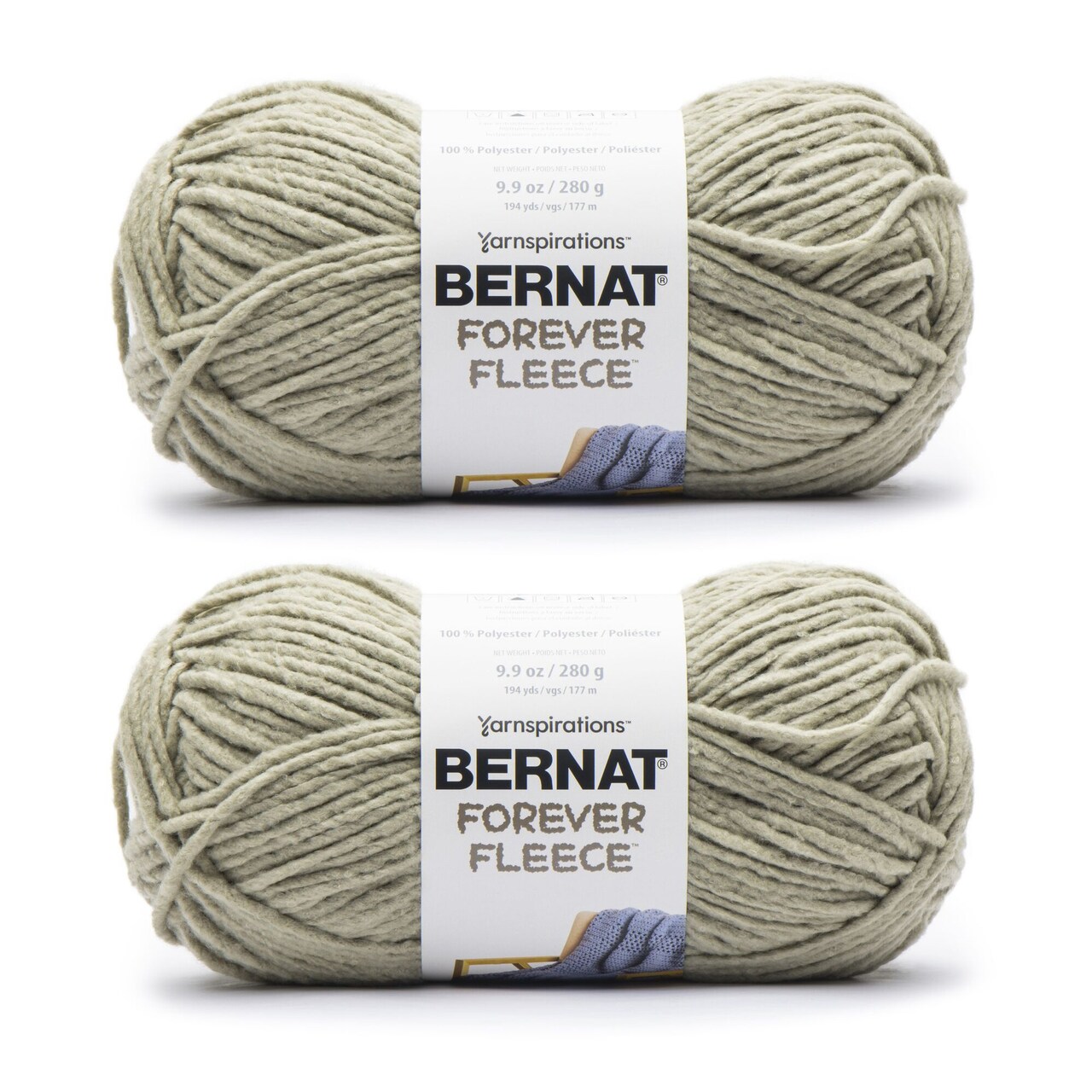 Bernat Forever Fleece Matcha Yarn - 2 Pack of 280g/9.9oz - Polyester - 6 Super Bulky - 194 Yards - Knitting/Crochet
